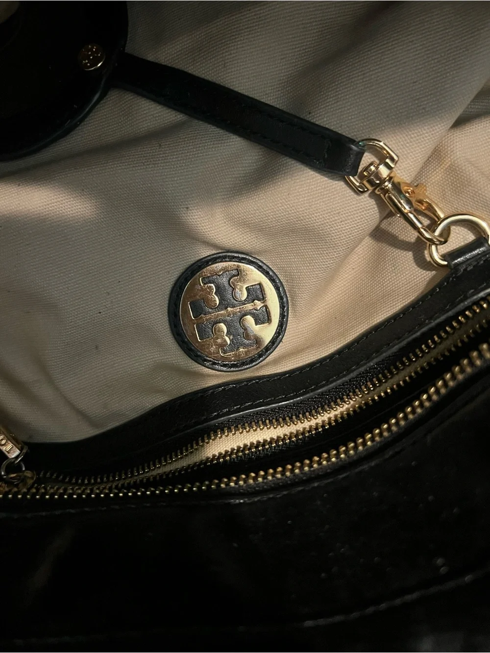Tory Burch Bombe Leather Tote Bag in Black
